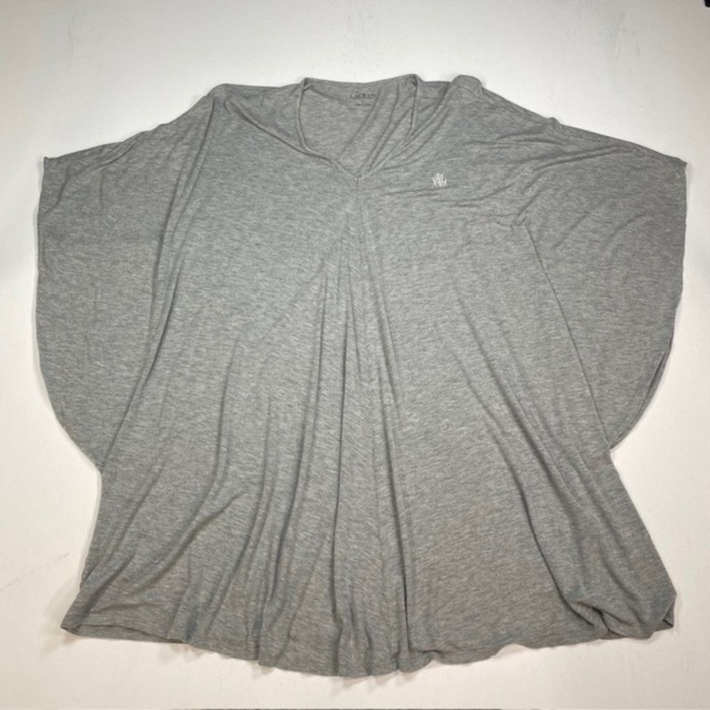 Lauren Ralph Lauren Grey V-Neck Batwing Caftan Poncho Top LN51552 Large